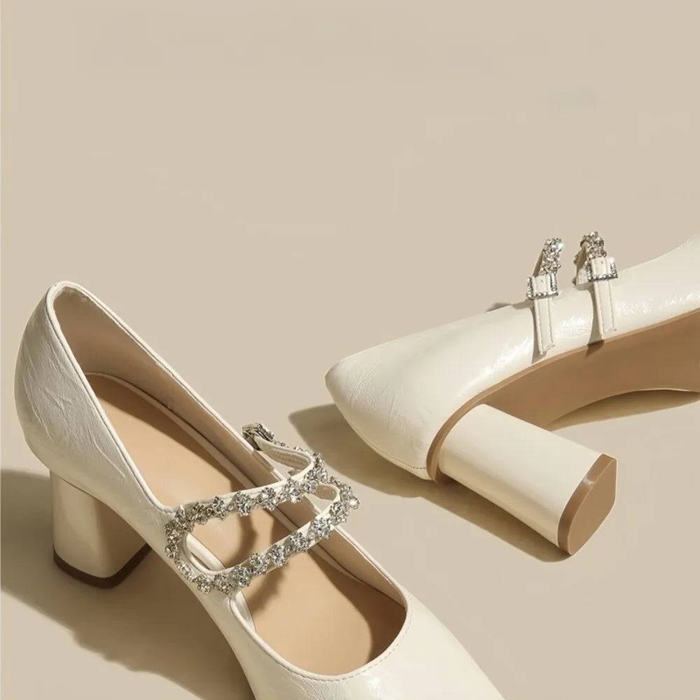 Women’s Rhinestone Double Buckle Pointed Toe High Heel Pumps