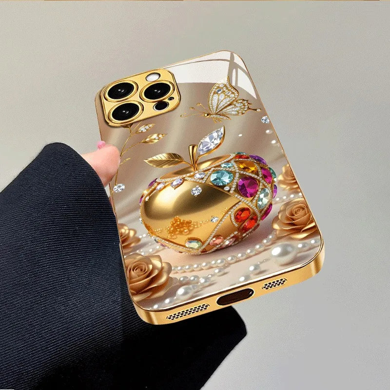 Golden Apple Logo Metallic Paint Glass iPhone Case