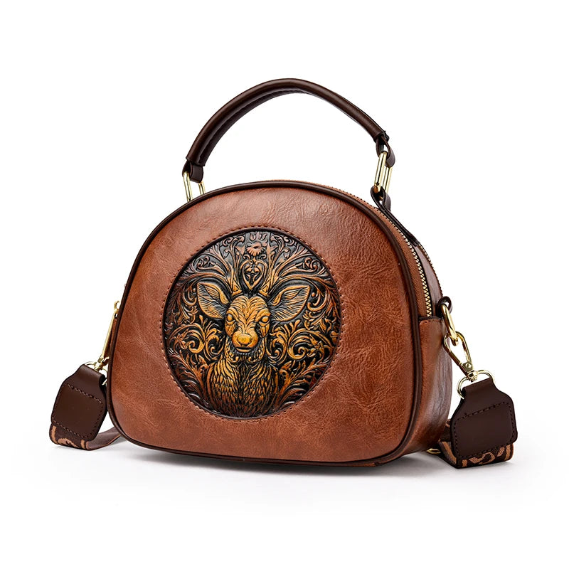 Vintage Embossed Round Shoulder Bag