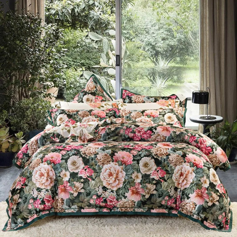  Vintage Chic Blooming Flowers Jacquard Bedding Set
