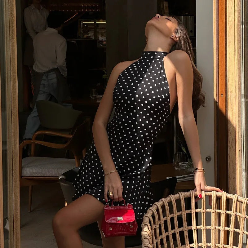 Women’s Polka Dot Off-Shoulder Sleeveless Mini Dress