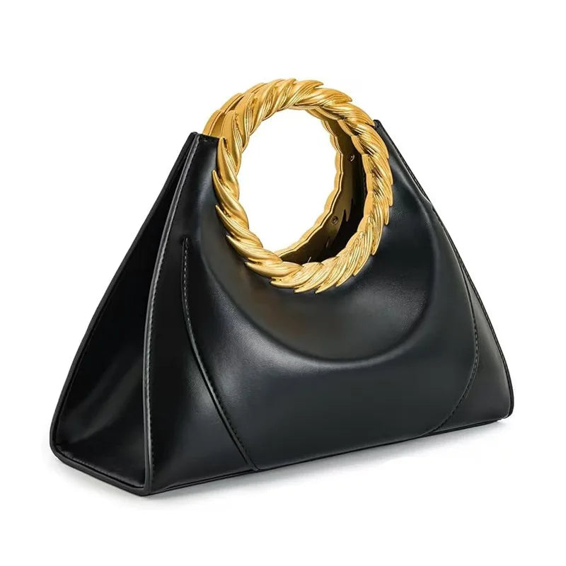 Metal Embossment Round Handle Clutch Bag