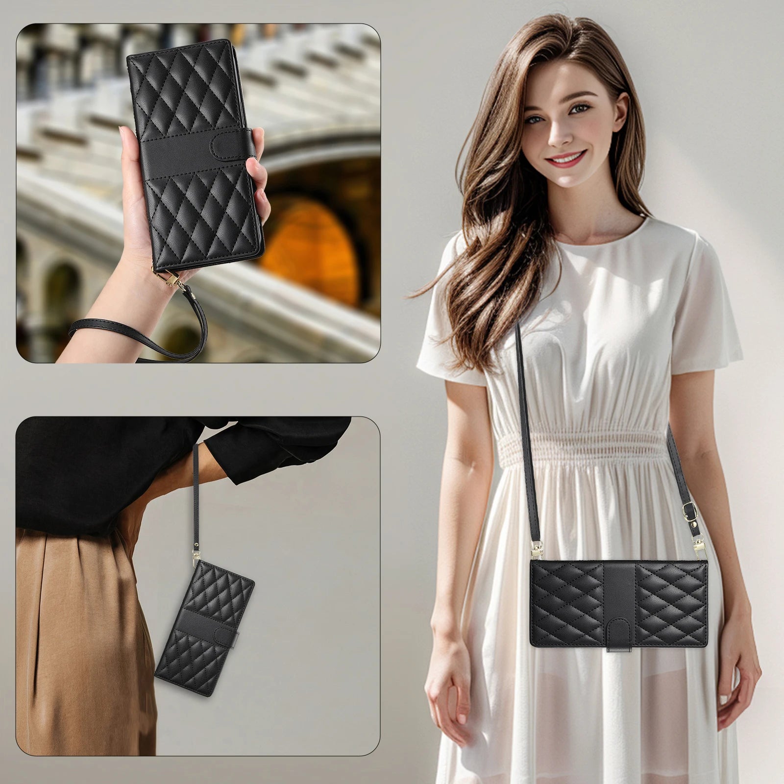 Crossbody Leather Phone Case for Samsung Galaxy – Lanyard Card Wallet Cover