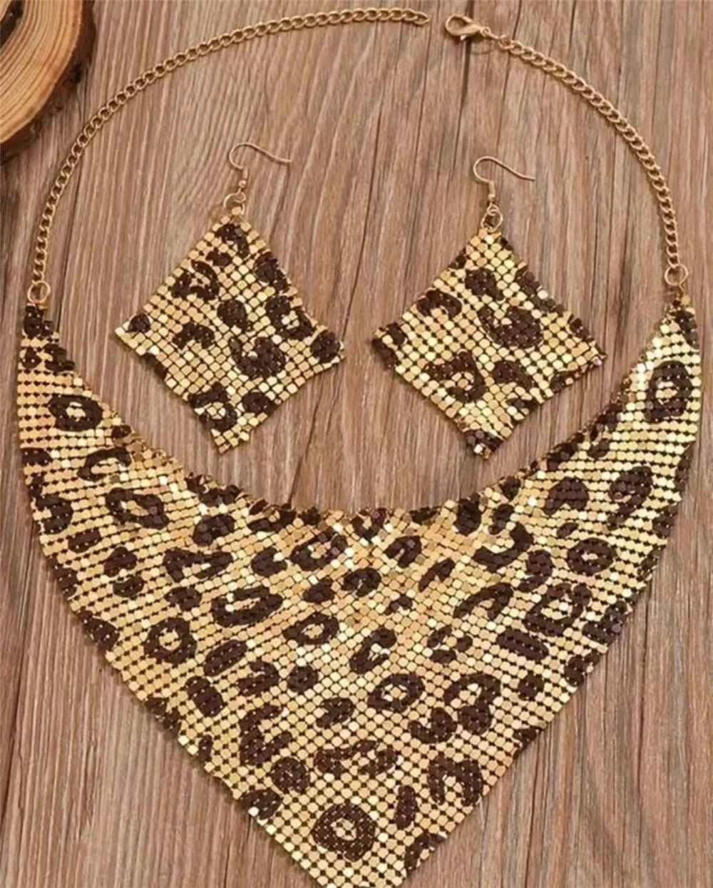 Vintage Leopard Print Necklase and Earrings Jewelry Set