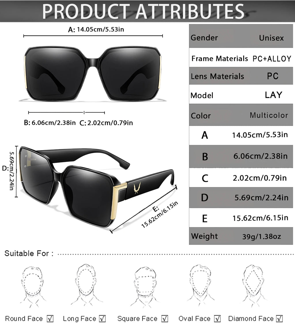 Elegant 2 Packs Unisex Square Sunglasses With UV Protection