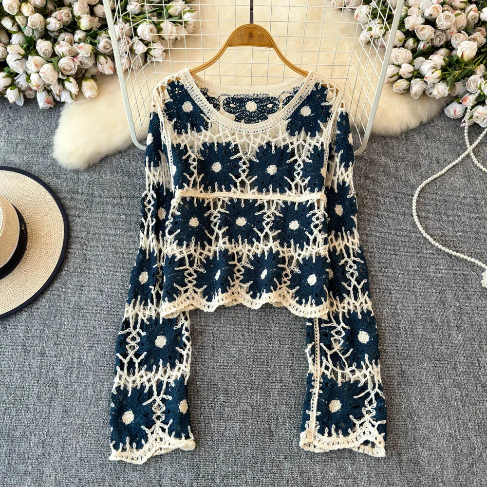 Daisy Crochet Knit Summer Sweater
