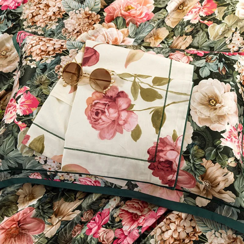  Vintage Chic Blooming Flowers Jacquard Bedding Set