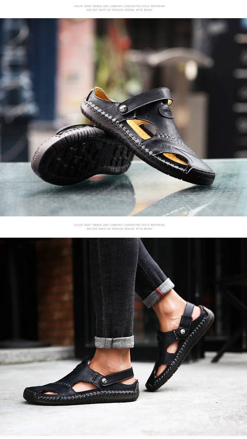 Men’s Premium Leather Sandals – Breathable Slip-On