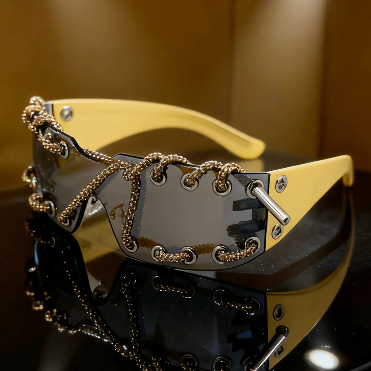 Frameless Crystal Chain One-Piece Sunglasses