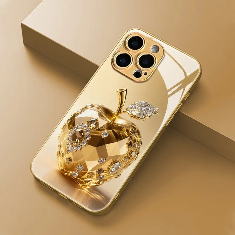Jewel Apple Gold Metallic Tempered Glass iPhone Case