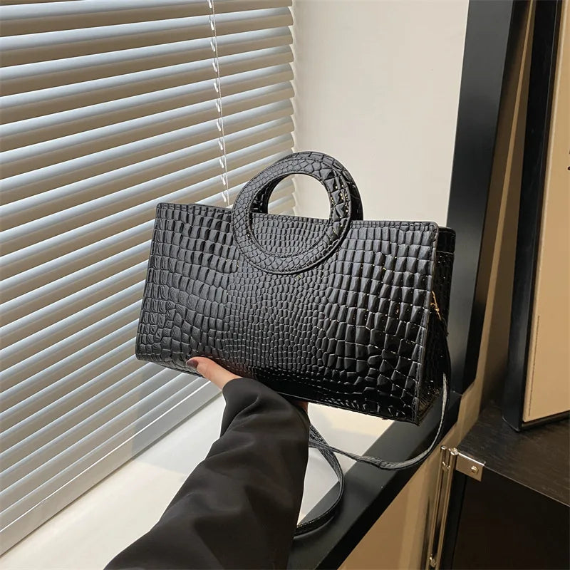 Crocodile Pattern PU Leather Square Handbag