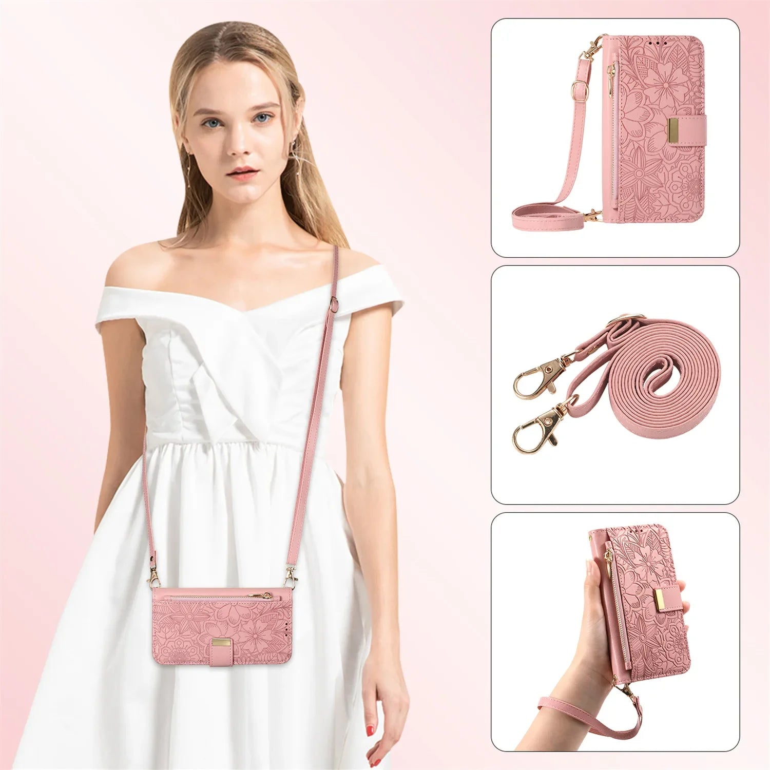 Leather Zipper Wallet Crossbody iPhone Case
