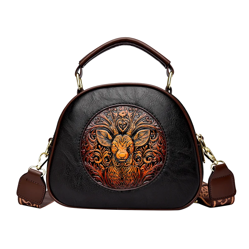 Vintage Embossed Round Shoulder Bag