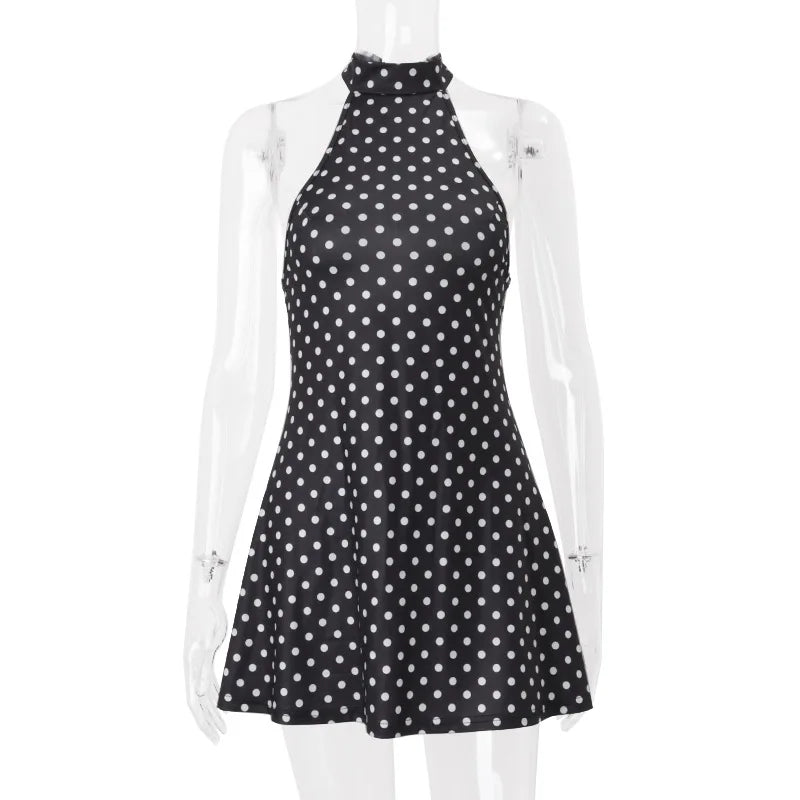 Women’s Polka Dot Off-Shoulder Sleeveless Mini Dress