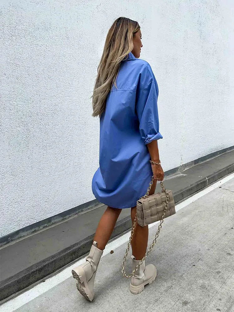 Women’s Solid Color Button Front Shirt Dress