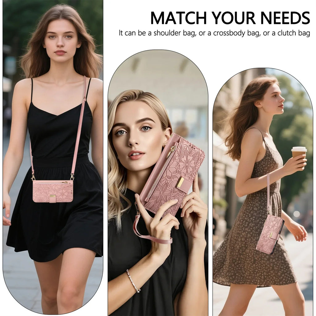 Leather Zipper Wallet Crossbody iPhone Case