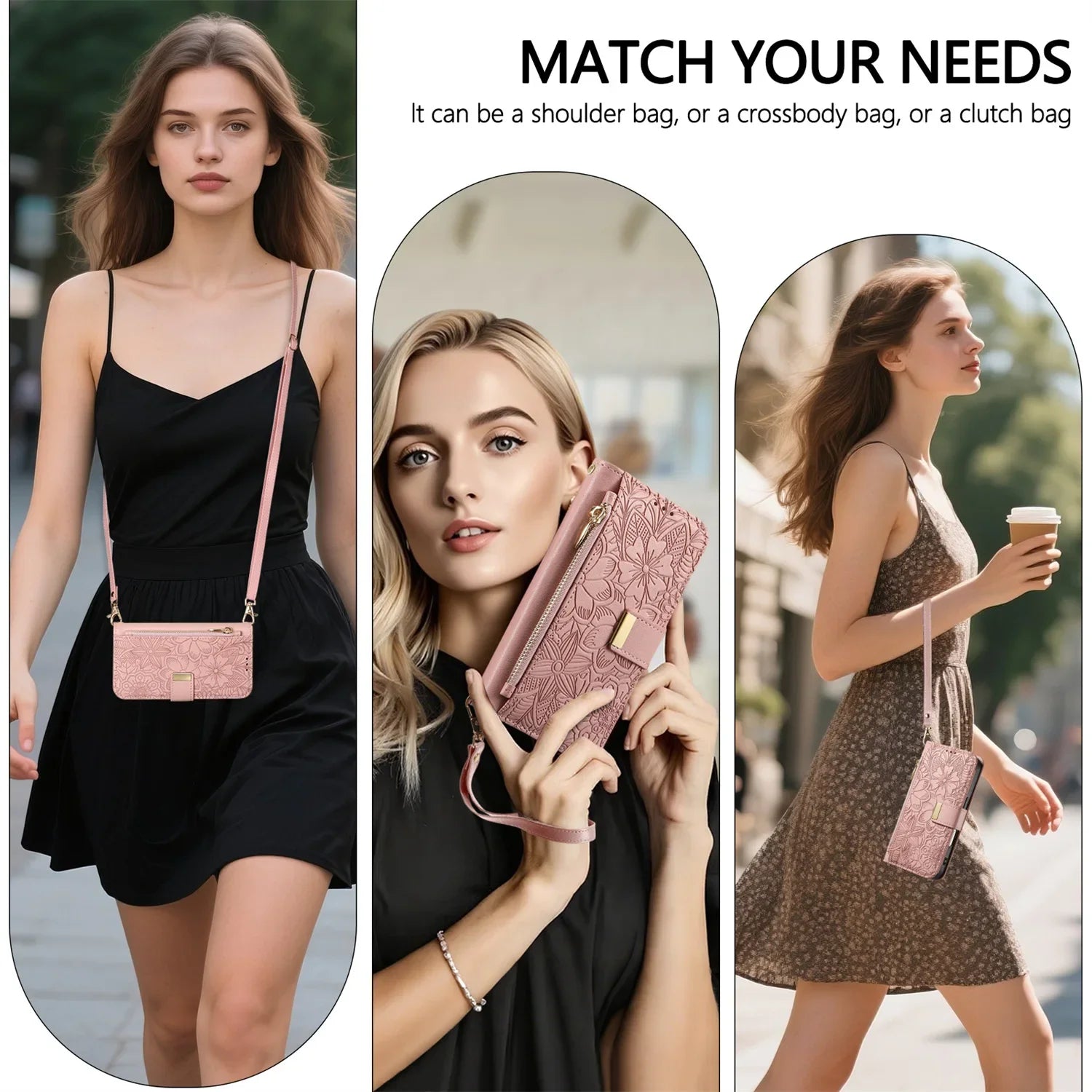 Leather Zipper Wallet Crossbody iPhone Case