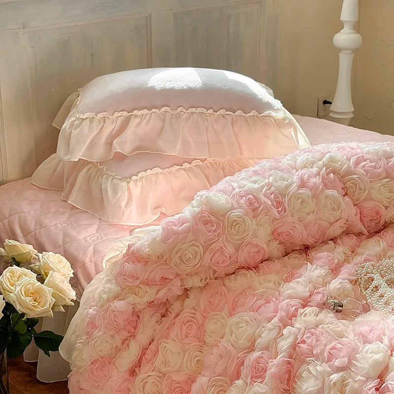 Luxurious  Velvet 3D Roses Bedding Set