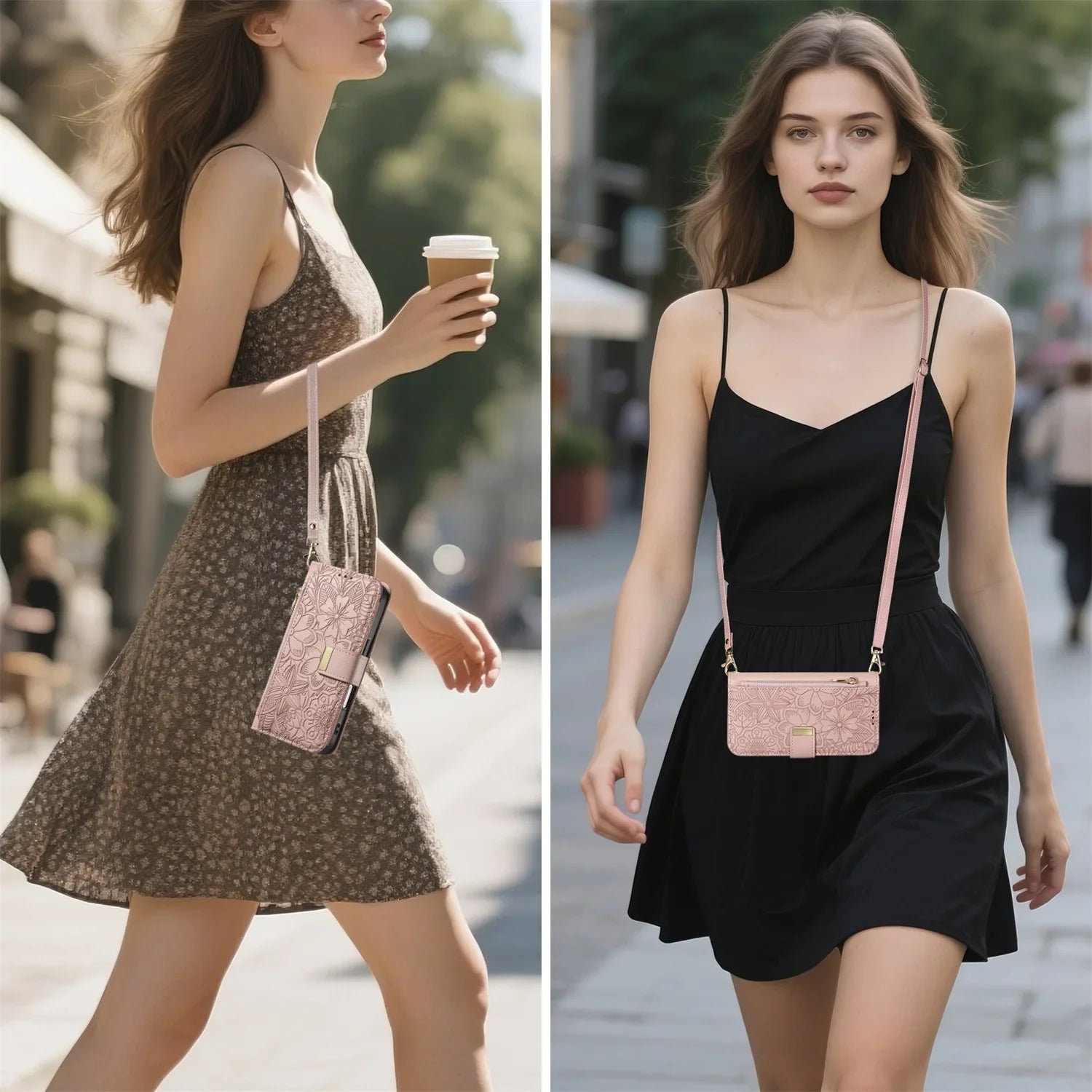 Leather Zipper Wallet Crossbody iPhone Case