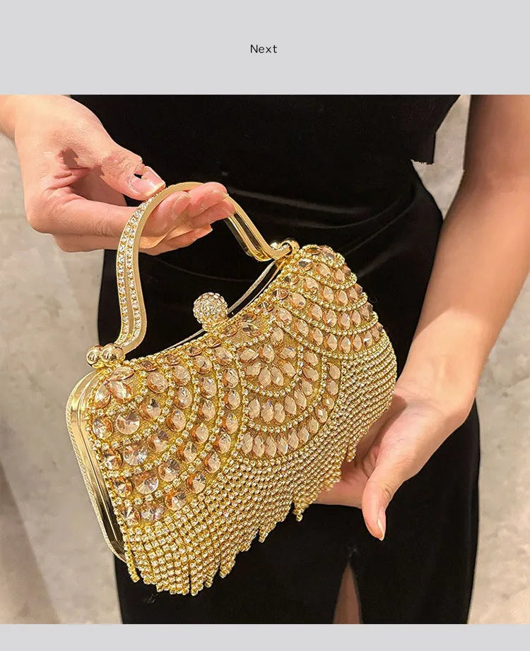 Diamond Evening Gold Clutch Tassel Bag