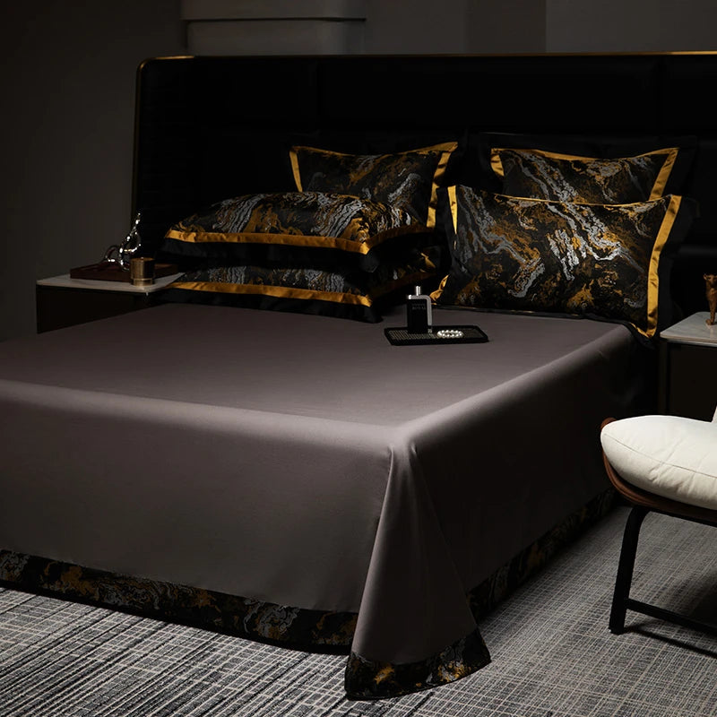 Luxury Black Gold Satin Jacquard Bedding Set 1000TC Cotton