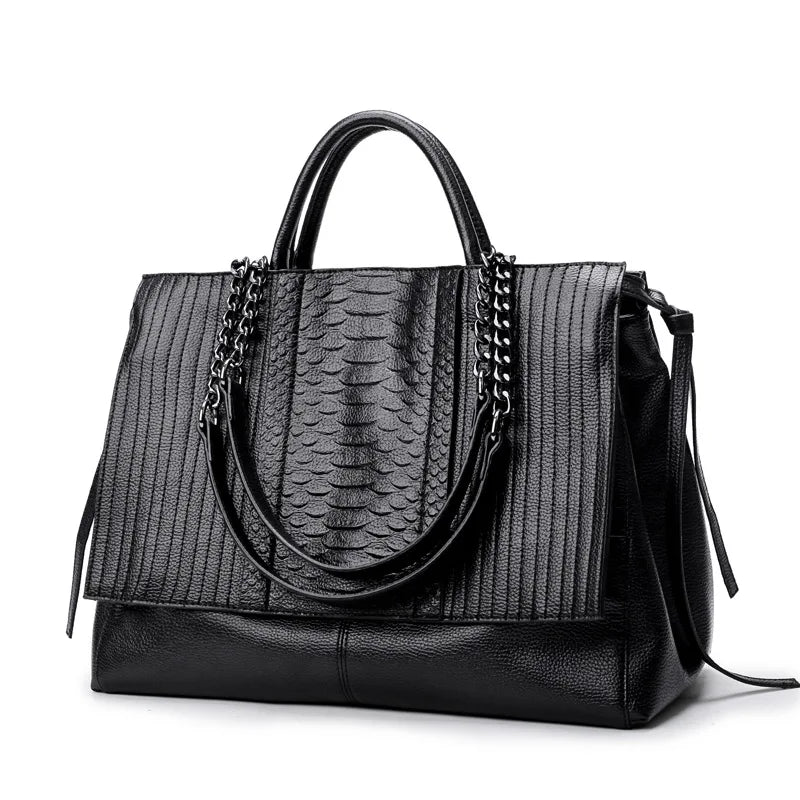 Vintage Snake Pattern Splicing Tote Shoulder Bag