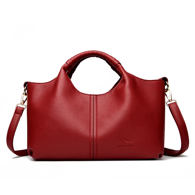 Leather Diagonal Crossbody Tote Bag