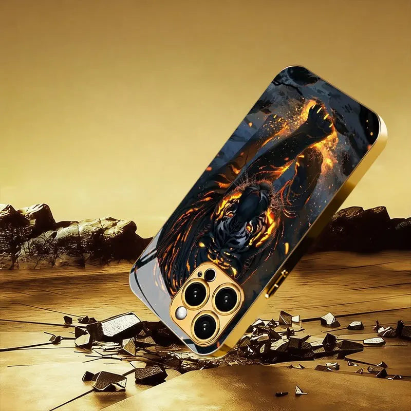 Electroplated Gold Glass Black Panther Phone Case for iPhone