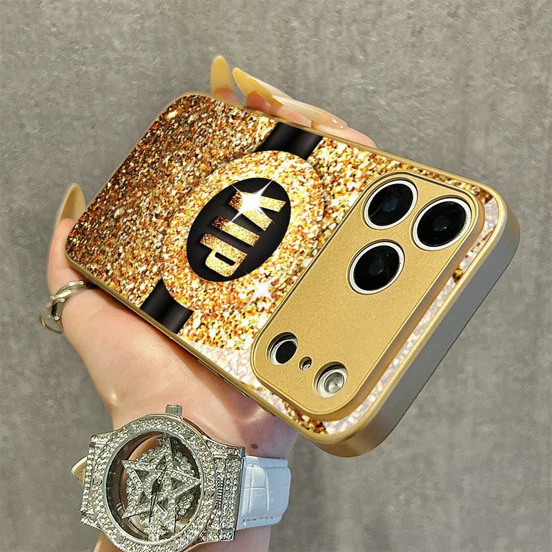 Glimmering Gold Electroplated Glass Phone Case for iPhone