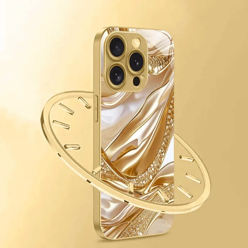 Gold Diamond Flow Silk Pattern Phone Case For iPhone