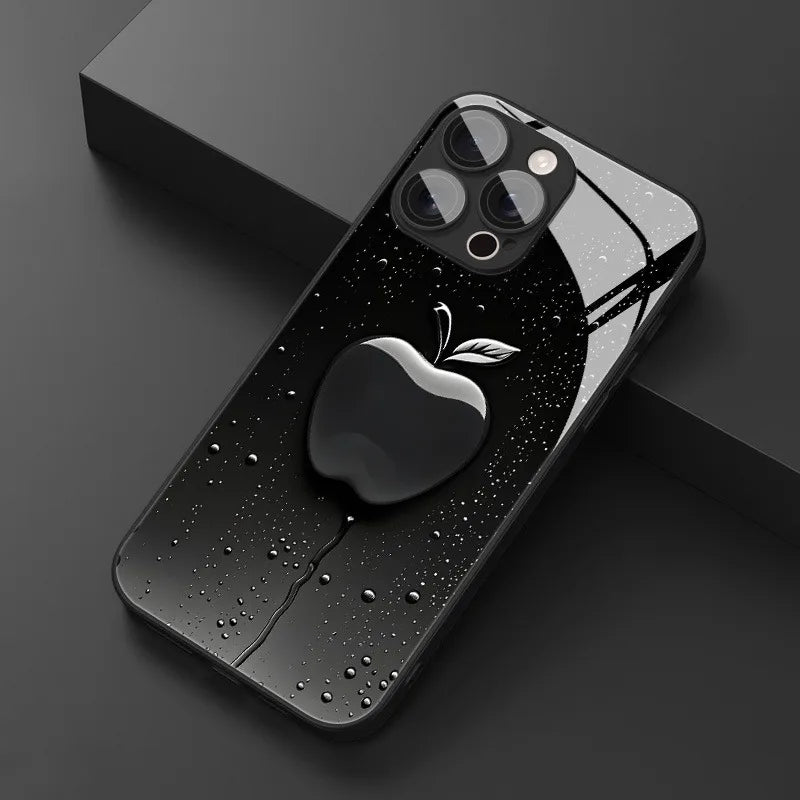 Black Mist Water Droplets Glass Phone Case for iPhone