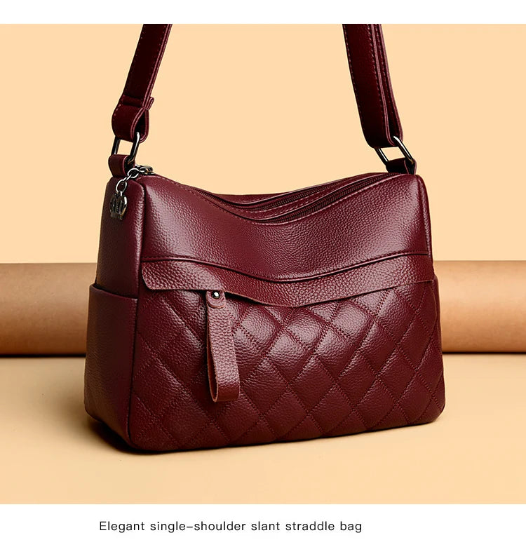 Checker Style Genuine Soft Leather Shoulder Bag