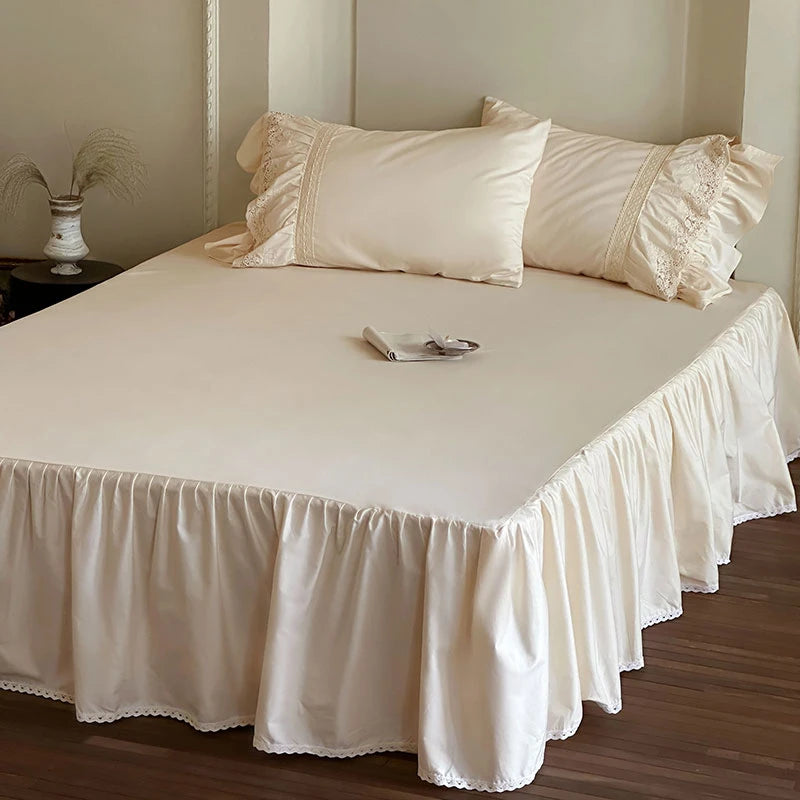 Elegant French Lace Ruffle Bedding Set 100% Cotton