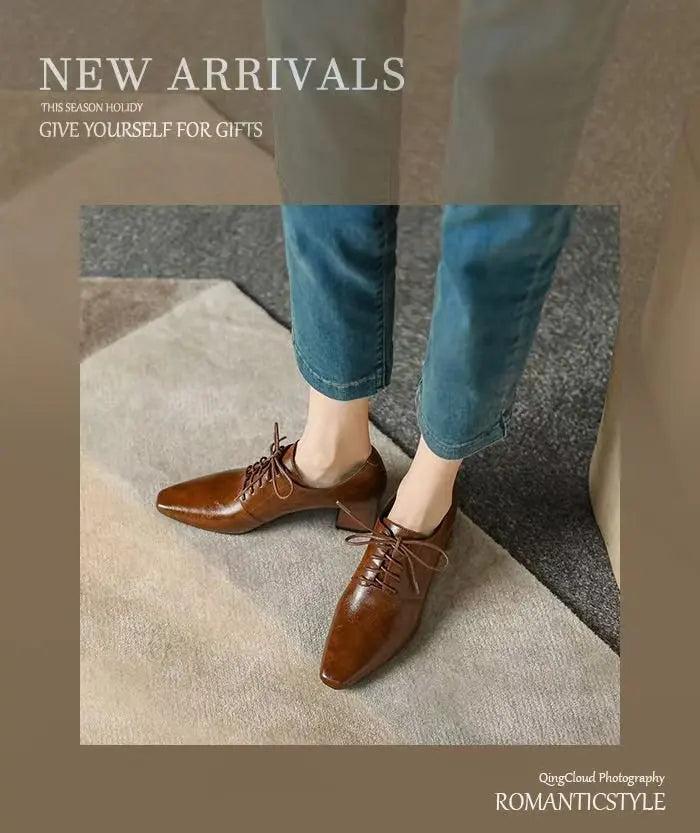 Women’s Square Toe Chunky Heel Leather Loafers