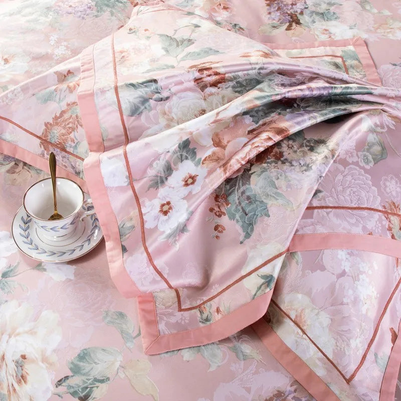 Vintage Chic Blooming Flowers Jacquard Bedding Set