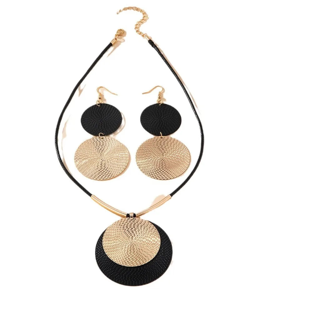 Unique Large Round Vintage Pendant Necklace Earrings Jewelry