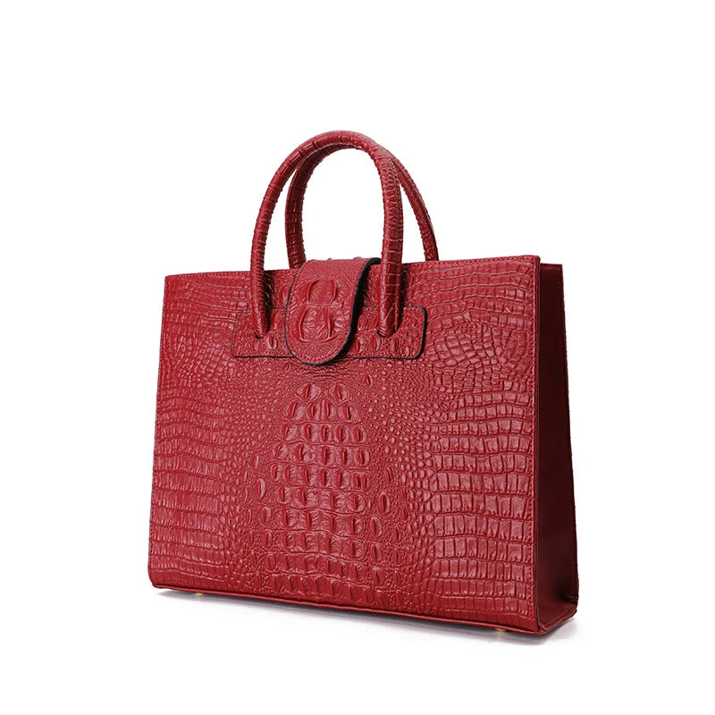 Large Crocodile Pattern Genuine Leather Shoulder Bag