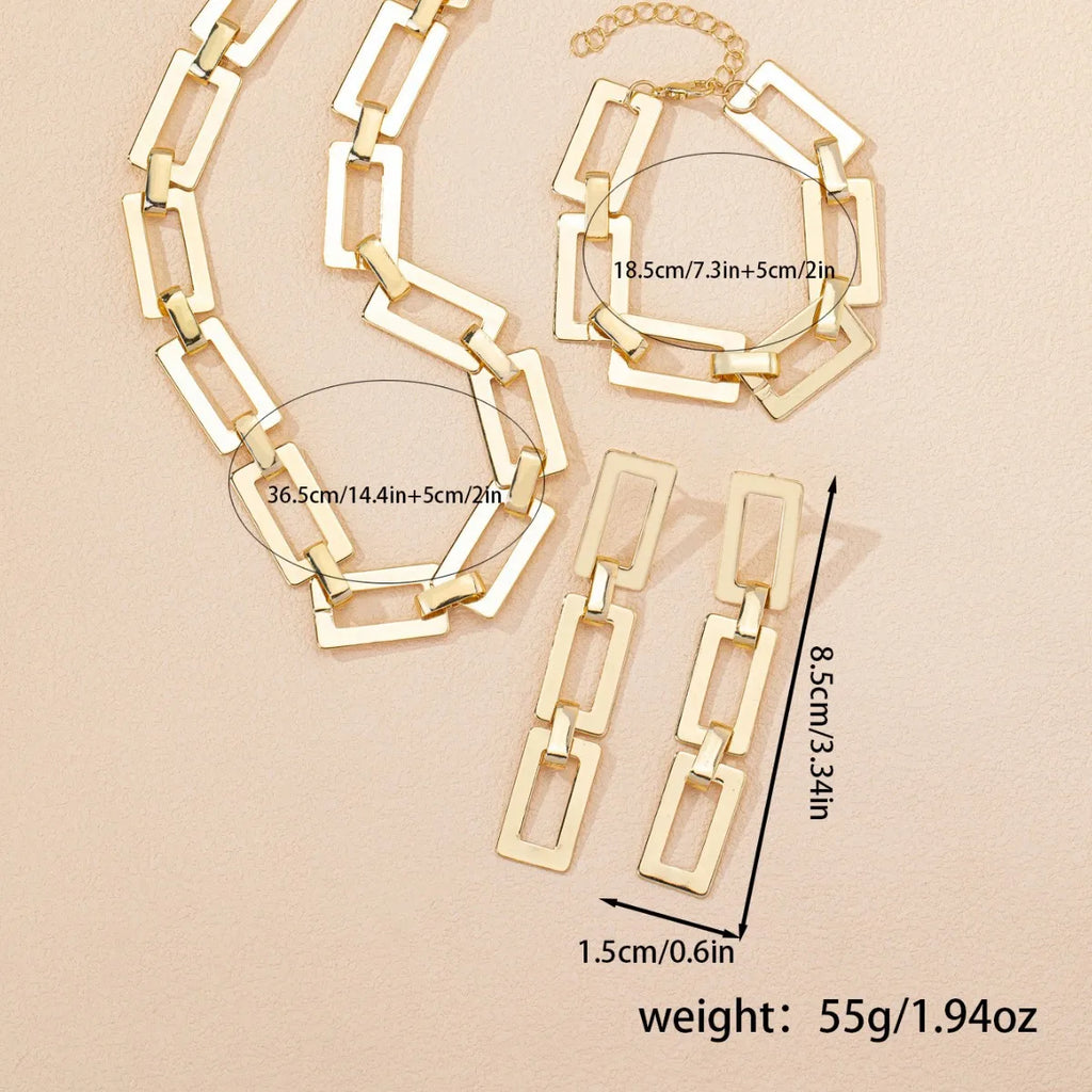 3PCS Stainless Steel Geometric Necklace/Earrings/Bracelet Set