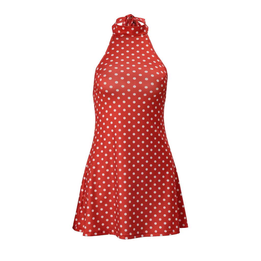 Women’s Polka Dot Off-Shoulder Sleeveless Mini Dress