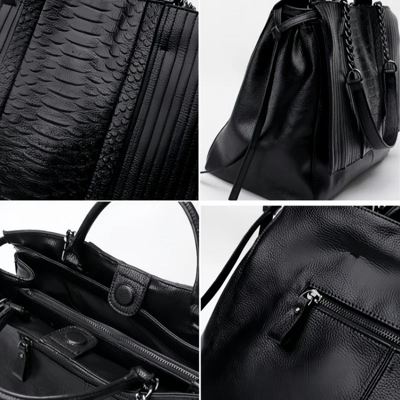 Vintage Snake Pattern Splicing Tote Shoulder Bag