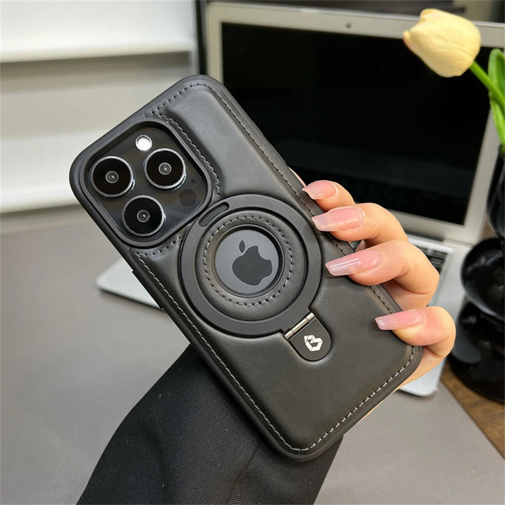 MagSafe PU Leather Ring Stand Case for iPhone