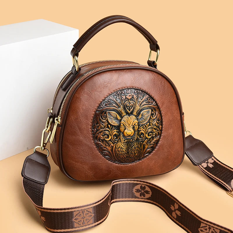 Vintage Embossed Round Shoulder Bag