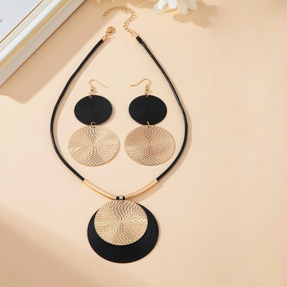 Unique Large Round Vintage Pendant Necklace Earrings Jewelry