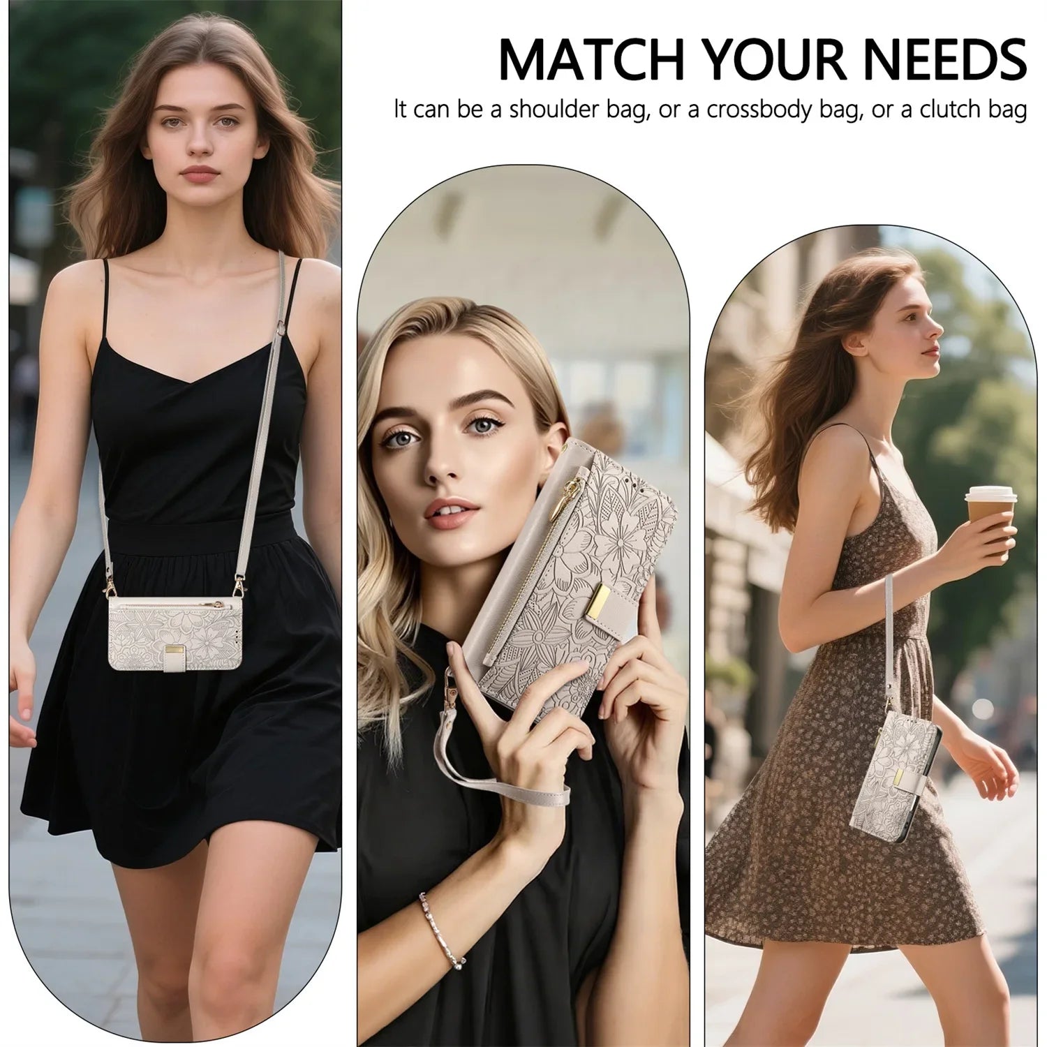 Leather Zipper Wallet Crossbody iPhone Case