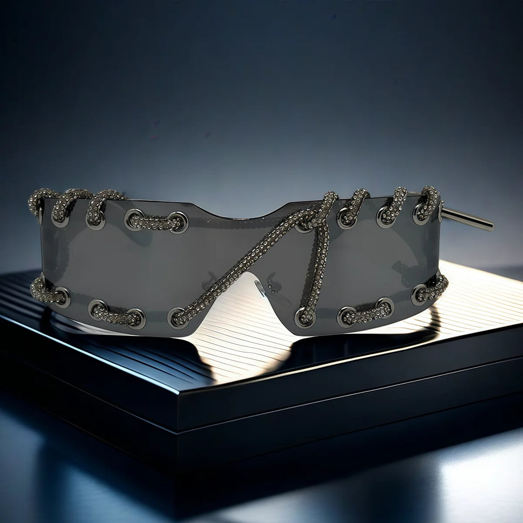Frameless Crystal Chain One-Piece Sunglasses