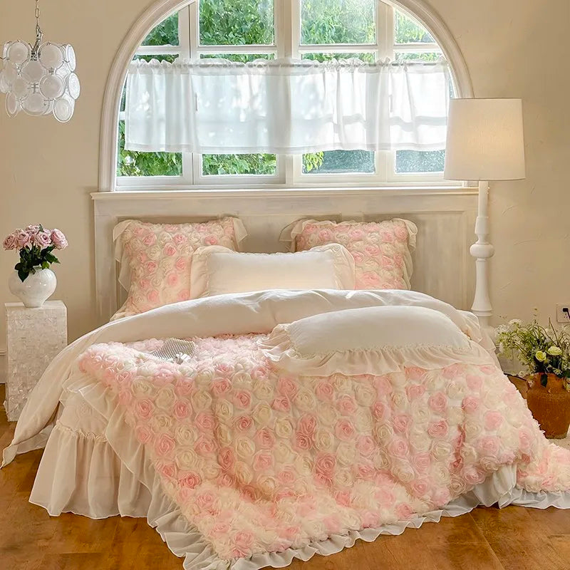 Luxurious  Velvet 3D Roses Bedding Set