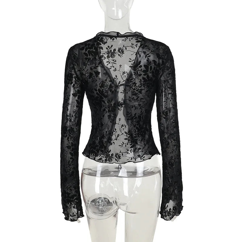 Women’s Fashionable Chiffon Slim Fit Ruffle Trumpet Sleeve Shirt