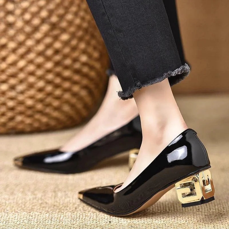 French Retro Metal-Toe High Heel Pumps for Women