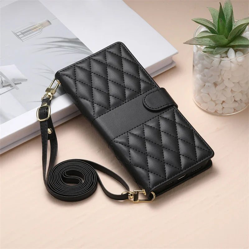 Crossbody Leather Phone Case for Samsung Galaxy – Lanyard Card Wallet Cover
