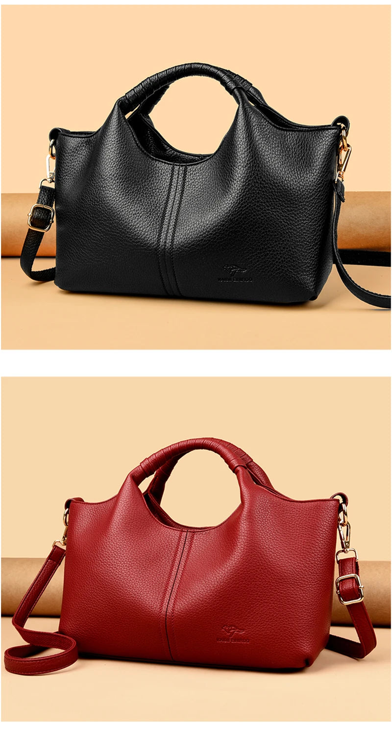 Leather Diagonal Crossbody Tote Bag